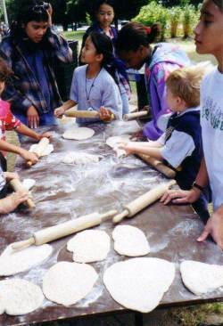 6.Girls at Dufferin Grove making pizza, 2001...